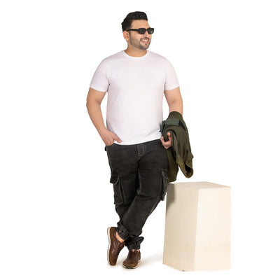 Men's Plus Size Cargo Pocket Charcoal Grey Denim Jogger - Style Code "KGDJGR-406014
