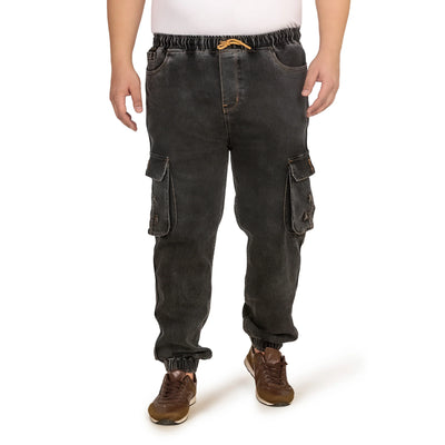 Men's Plus Size Cargo Pocket Charcoal Grey Denim Jogger - Style Code "KGDJGR-406014