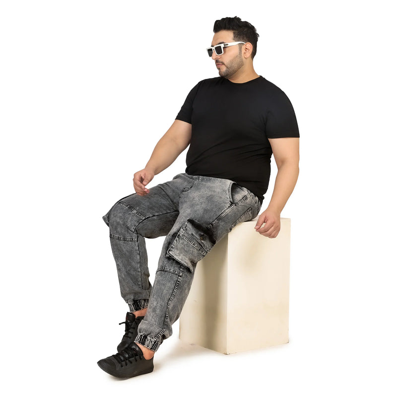 Kagad Jeans Men Plus Size Baggy Fit Charcoal Grey Textured Denim Jogger- Style Code 