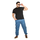 Men's Plus Size Cargo Pocket Ice Blue Textured Indigo Denim Jogger - Style Code "KGDJGR-406004