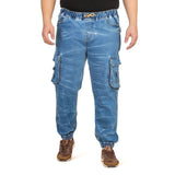 Men's Plus Size Cargo Pocket Ice Blue Textured Indigo Denim Jogger - Style Code "KGDJGR-406004