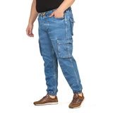 Men's Plus Size Cargo Pocket Ice Blue Textured Indigo Denim Jogger - Style Code "KGDJGR-406004