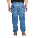 Men's Plus Size Cargo Pocket Ice Blue Textured Indigo Denim Jogger - Style Code "KGDJGR-406004