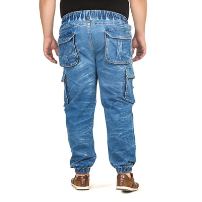Men's Plus Size Cargo Pocket Ice Blue Textured Indigo Denim Jogger - Style Code "KGDJGR-406004