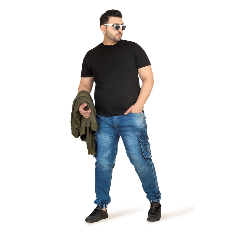 Kagad Jeans Men Regular and Plus Size Regular Fit Mid Blue Color Blast Denim Jeans Jogger - Style Code 