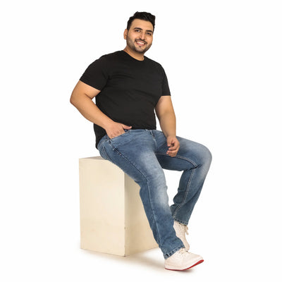 Men's Plus Size Regular Fit Light Blue Denim Jeans - Style Code "KGDJN-408002