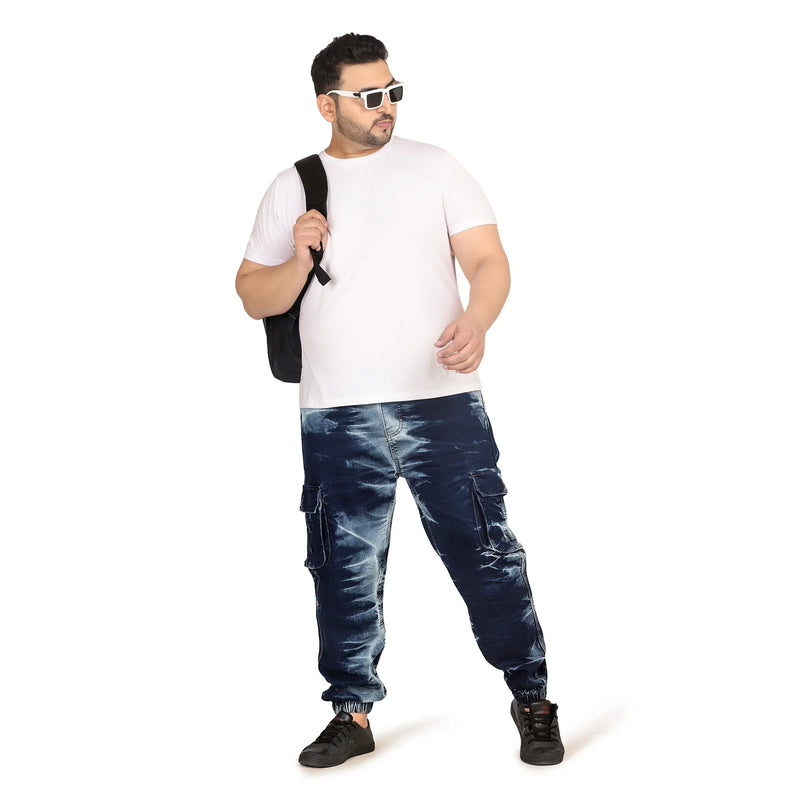 Kagad Jeans Men Regular and Plus Size Regular Fit Navy White Color Blast Denim Jeans Jogger - Style Code 