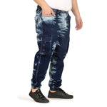 Kagad Jeans Men Regular and Plus Size Regular Fit Navy White Color Blast Denim Jeans Jogger - Style Code "KGDJGR-406002