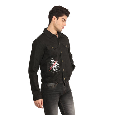 Kagad Jeans Men Regular Fit Black Printed Denim Jacket - Style Code "KGDJKT-402001