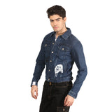 Kagad Jeans Men Regular Fit Dark Blue Printed Denim Jacket - Style Code "KGDJKT-402002