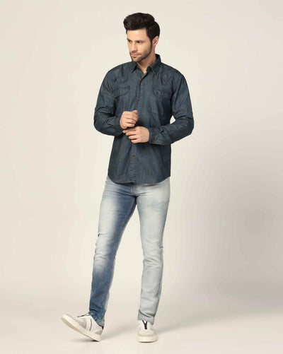 Kagad Jeans Mens Slim Fit Shirt Deep Ocean Blue - Style Code "KGDSHT-403056
