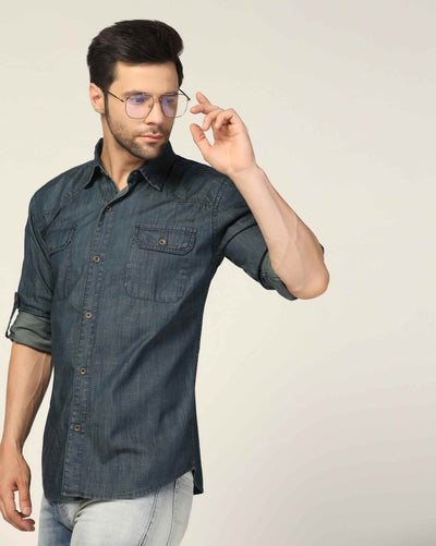 Kagad Jeans Mens Slim Fit Shirt Deep Ocean Blue - Style Code "KGDSHT-403056