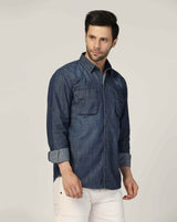 Kagad Jeans Mens Slim Fit Shirt Dark Faded Blue - Style Code "KGDSHT-403052
