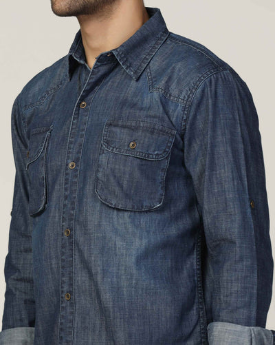 Kagad Jeans Mens Slim Fit Shirt Dark Faded Blue - Style Code "KGDSHT-403052