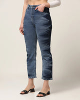 Kagad Jeans Womens High Rise Regular Fit Indigo Textured Denim Jeans - Style Code "KGDJNS-404011