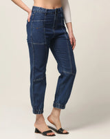 Kagad Jeans Womens High Rise Regular Fit Cut And Sew Mid Blue Denim Jeans - Style Code "KGDJNS-404013