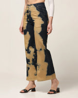 Kagad Jeans Womens High Rise Wide Leg Flared Navy Rich Cream Tie Dyed Denim Jeans - Style Code "KGDJNS-404014
