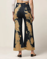 Kagad Jeans Womens High Rise Wide Leg Flared Navy Rich Cream Tie Dyed Denim Jeans - Style Code "KGDJNS-404014