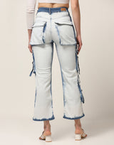Kagad Jeans Womens High Rise Wide Leg Regular Fit White blue Denim Cargo Pocket Jeans - Style Code "KGDJGR-404006