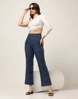 Kagad Jeans Womens High Rise Wide Leg Regular Fit Indigo Blue Denim Jeans - Style Code "KGDJNS-404015