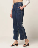 Kagad Jeans Womens High Rise Wide Leg Regular Fit Indigo Blue Denim Jeans - Style Code "KGDJNS-404015