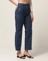 Kagad Jeans Womens High Rise Wide Leg Regular Fit Indigo Blue Denim Jeans - Style Code "KGDJNS-404015