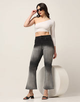 Kagad Jeans Womens  High Rise Boot Cut Black Grey Ombray Dyed Denim Jeans - Style Code "KGDJNS-404016