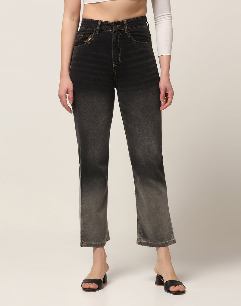 Kagad Jeans Womens High Rise Boot Cut Black Grey Denim Jeans - Style Code 