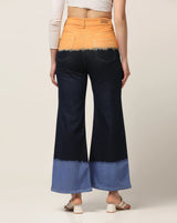 Kagad Jeans Womens High Rise Wide Leg Flared Multi Color Ombray Dyed Denim Jeans - Style Code "KGDJNS-404018