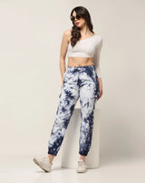 Kagad Jeans Womens High Rise Regular Fit White Blue Tie Dyed Denim Jeans Jogger - Style Code "KGDJGR-404001
