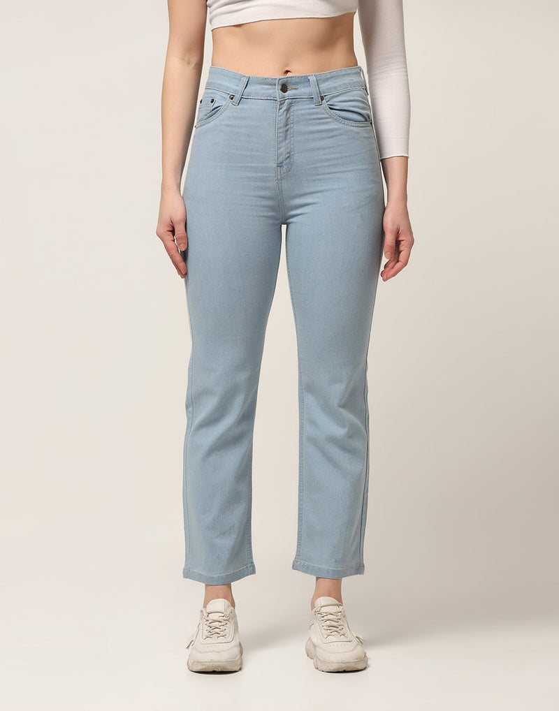 Kagad Jeans Womens High Rise Straight Fit Light Blue Denim Jeans - Style Code 
