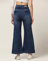 Kagad Jeans Womens High Rise Wide Leg Flared Mid Blue Denim Jeans - Style Code "KGDJNS-404012