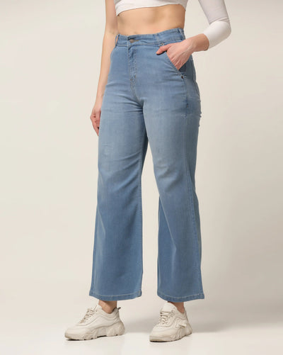 Kagad Jeans Womens High Rise Wide Leg Flared Light Blue Denim Jeans - Style Code "KGDJNS-404023
