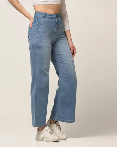 Kagad Jeans Womens High Rise Wide Leg Flared Light Blue Denim Jeans - Style Code "KGDJNS-404023