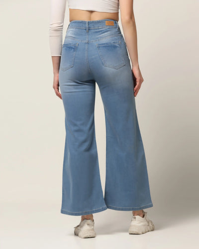 Kagad Jeans Womens High Rise Wide Leg Flared Light Blue Denim Jeans - Style Code "KGDJNS-404023