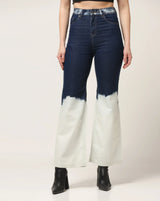 Kagad Jeans Womens High Rise Wide Leg Flared Navy Off White Ombray Dyed Denim Jeans - Style Code "KGDJNS-404024