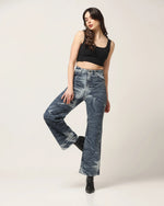 Kagad Jeans Womens High Rise Wide Leg Flared Navy Off White Tie Dyed Denim Jeans - Style Code "KGDJNS-404025