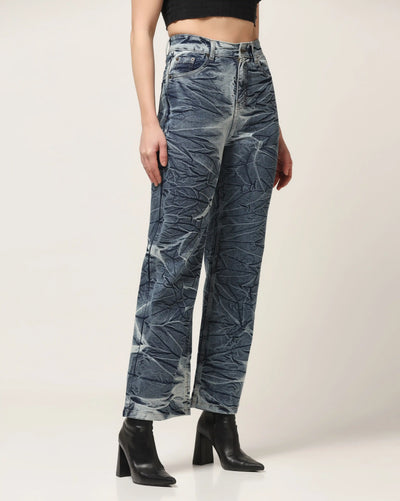 Kagad Jeans Womens High Rise Wide Leg Flared Navy Off White Tie Dyed Denim Jeans - Style Code "KGDJNS-404025