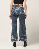 Kagad Jeans Womens High Rise Wide Leg Flared Navy Off White Tie Dyed Denim Jeans - Style Code "KGDJNS-404025