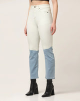 Kagad Jeans Womens High Rise Straight Fit White Blue Ombray Dyed Denim Jeans - Style Code "KGDJNS-404026