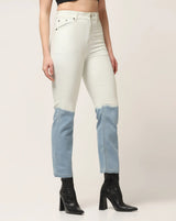 Kagad Jeans Womens High Rise Straight Fit White Blue Ombray Dyed Denim Jeans - Style Code "KGDJNS-404026