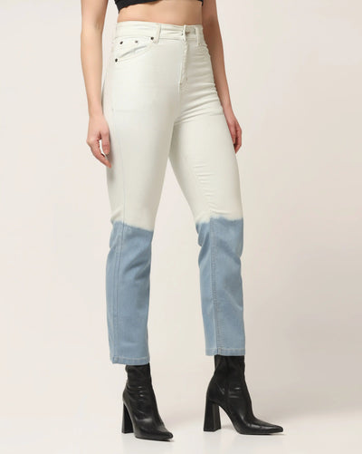 Kagad Jeans Womens High Rise Straight Fit White Blue Ombray Dyed Denim Jeans - Style Code "KGDJNS-404026