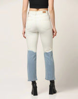 Kagad Jeans Womens High Rise Straight Fit White Blue Ombray Dyed Denim Jeans - Style Code "KGDJNS-404026