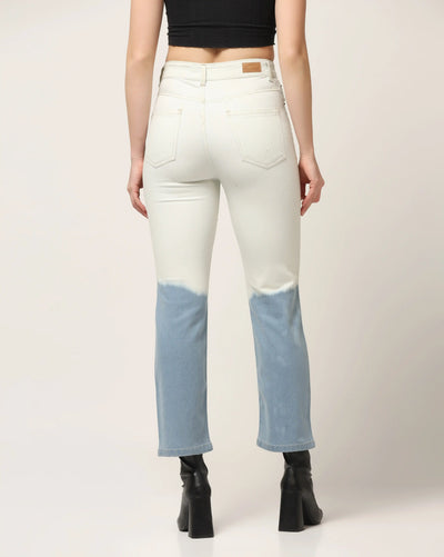 Kagad Jeans Womens High Rise Straight Fit White Blue Ombray Dyed Denim Jeans - Style Code "KGDJNS-404026