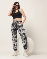 Kagad Jeans Womens High Rise Regular Fit Off White Charcoal Grey Tie Dyed Denim Jeans Jogger - Style Code "KGDJGR-404003