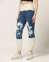 Kagad Jeans Womens High Rise Regular Fit Off White Indigo Blue Ombray Dyed Denim Jogger - Style Code "KGDJGR-404004