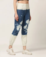 Kagad Jeans Womens High Rise Regular Fit Off White Indigo Blue Ombray Dyed Denim Jogger - Style Code "KGDJGR-404004