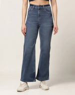 Kagad Jeans Womens High Rise Wide Leg Flared Vintage Blue Dyed Denim Jeans - Style Code "KGDJNS-404027
