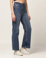 Kagad Jeans Womens High Rise Wide Leg Flared Vintage Blue Dyed Denim Jeans - Style Code "KGDJNS-404027