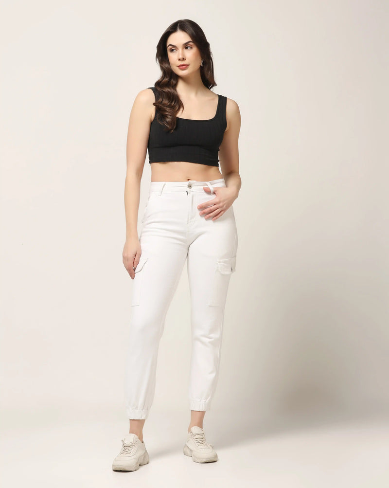 Kagad Jeans Womens High Rise Regular Fit White Denim Jeans Jogger - Style Code 
